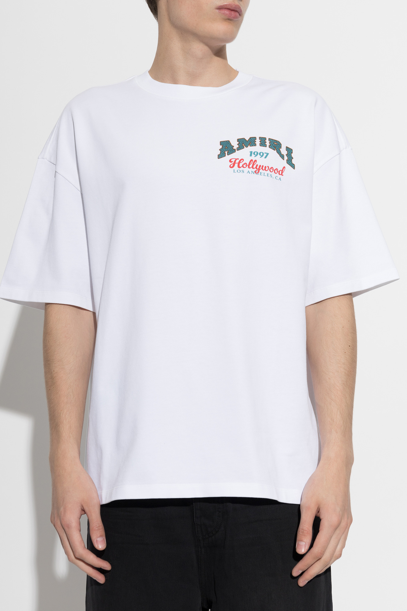 Amiri White Oversize Crew Neck T-shirt with Multicolor Prints by